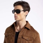 Shine Black & Silver Polarized Rectangle Sunglasses