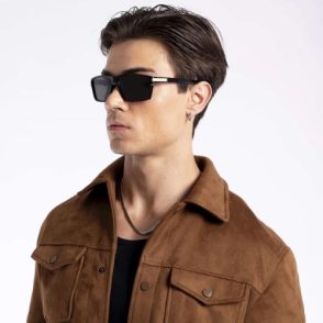 Shine Black & Silver Polarized Rectangle Sunglasses